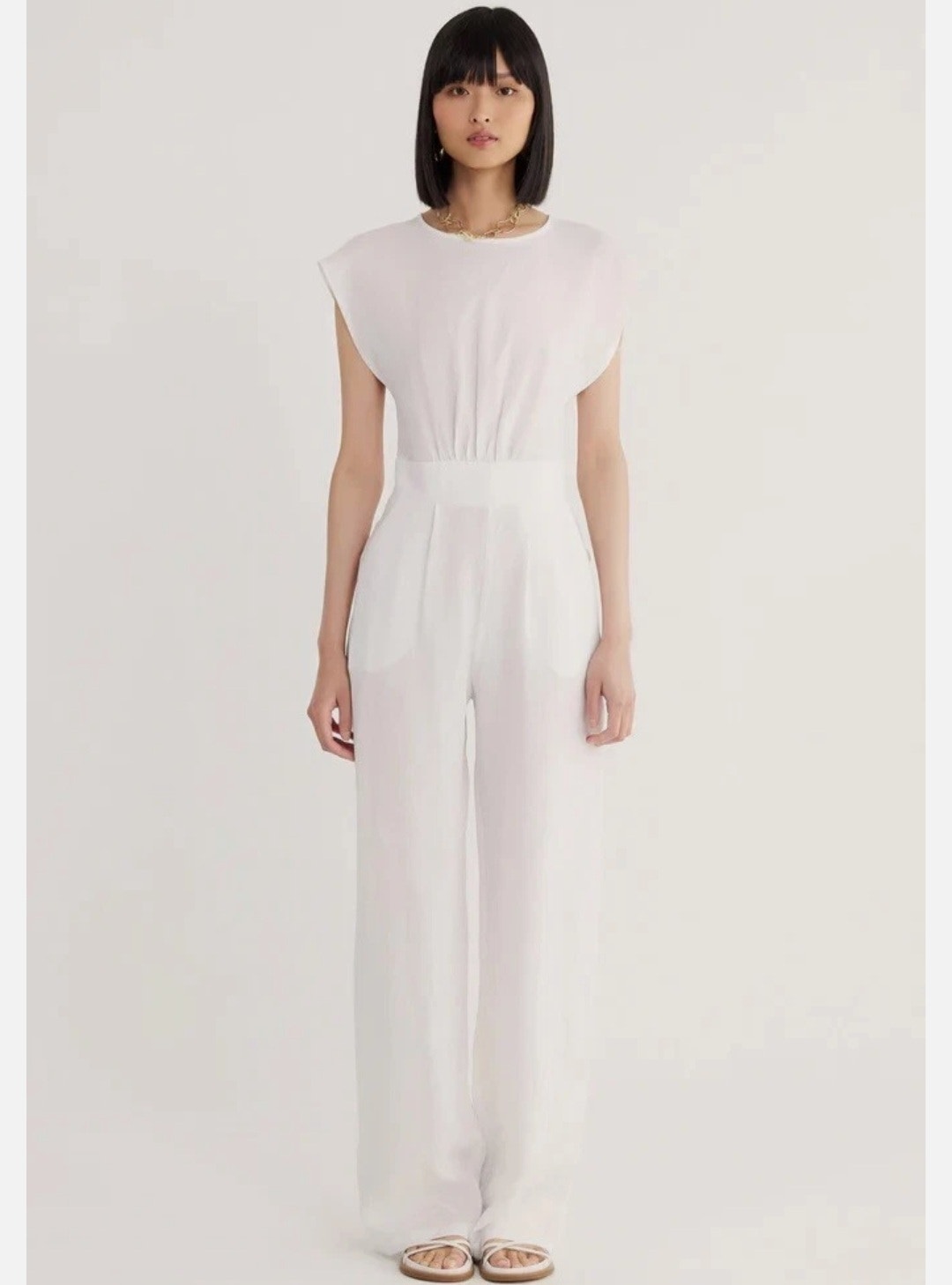 Nwt Rumer The Label Estelle White 100% Linen Open Back Wide Leg Jumpsuit Medium